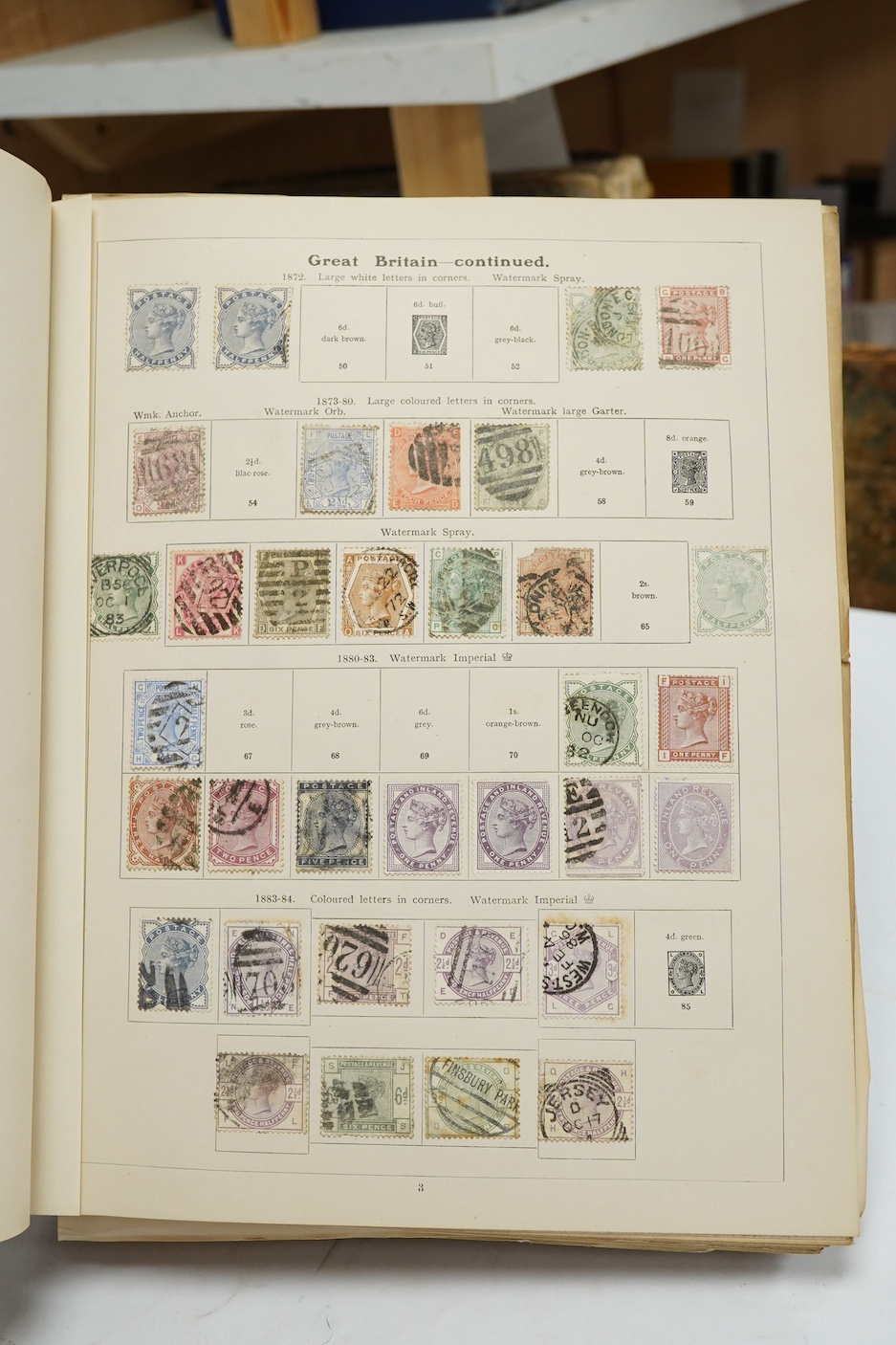 Three Edwardian and later stamp albums, The Grafton Stamp Album, containing a good selection of British stamps from 1841 to 1978, including Two Pence blue, 1840s/50s Penny Reds, Victoria Army Official, a substantial run